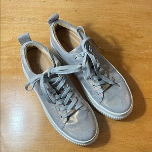 J/SLIDES Silver Metallic Lace-Up Sneakers. Size 10